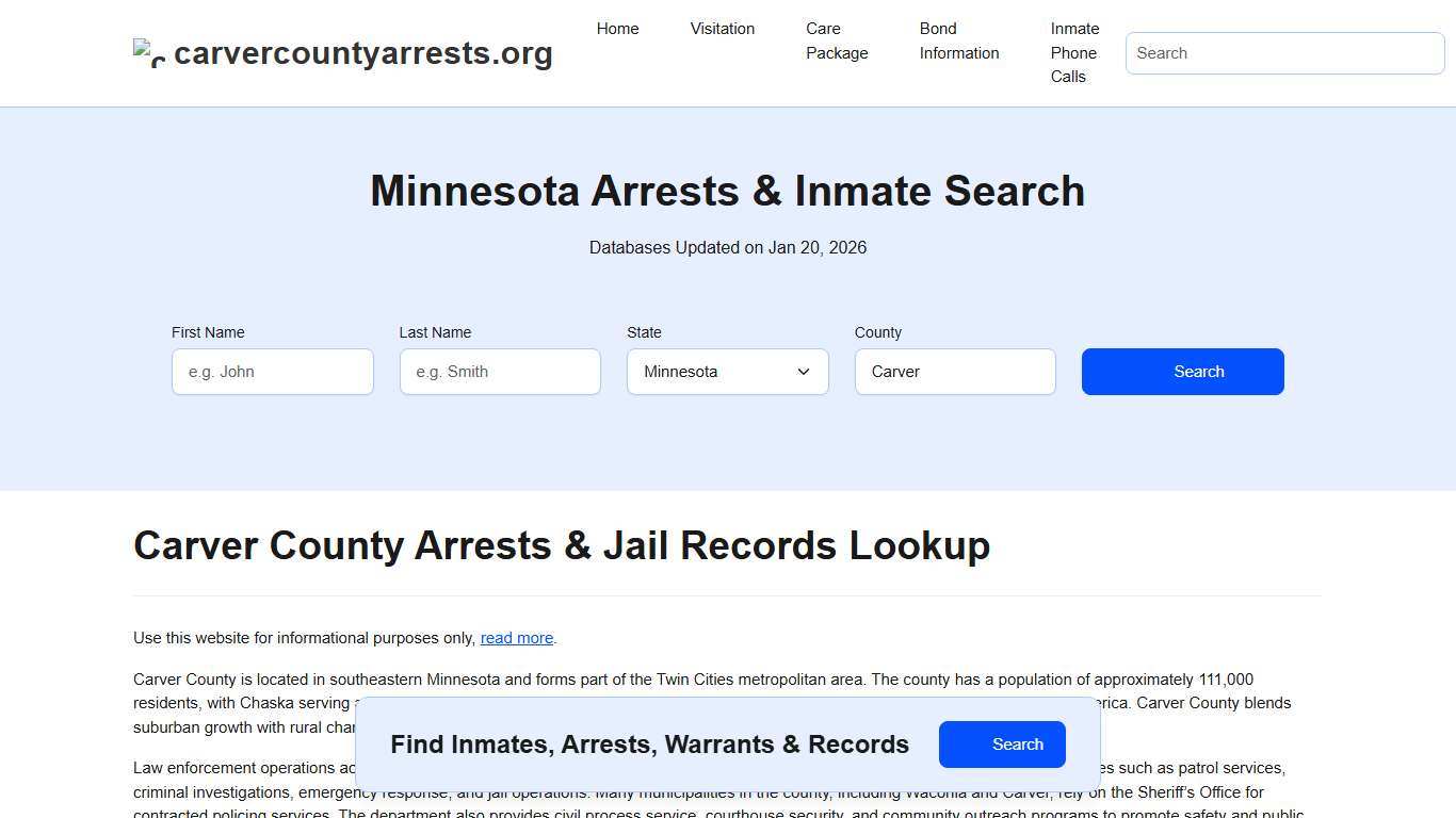Carver County, MN Arrests, Warrants, Police Records Search